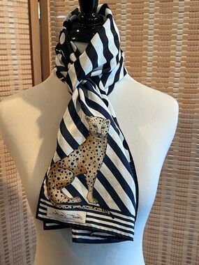 Vintage Gant Gaither Black - White - Polkadot Cheetah Long Scarf